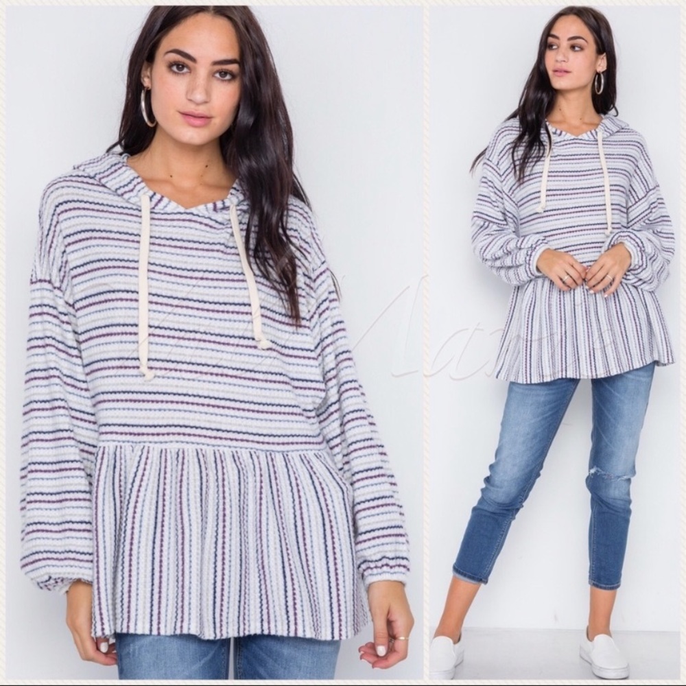 Striped brushed soft hoodie
